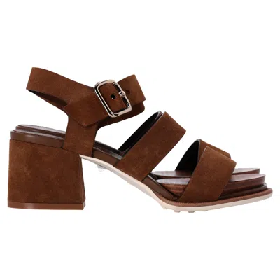 Tod's Strappy Block-heeled Sandals In Brown Suede