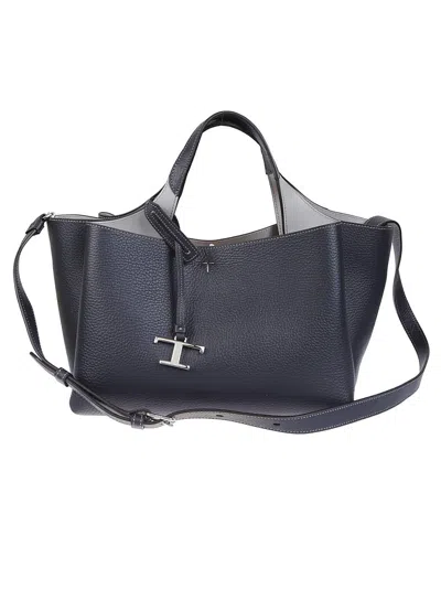Tod's Structured Black Leather Shoulder Bag In Gray