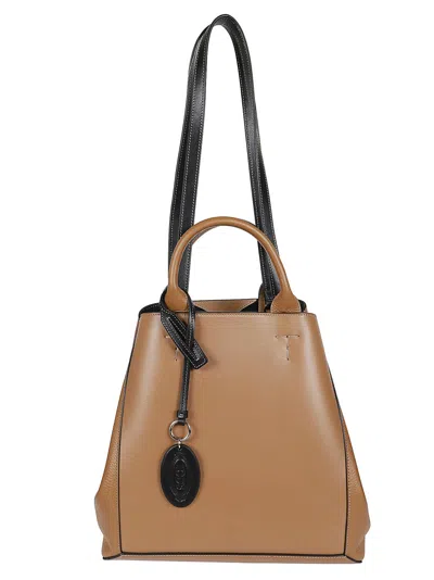 Tod's Structured Leather Handbag With Detachable Strap In Neutral