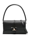 Tod's Structured Leather Handbag With Gold-tone Logo Clasp In Black