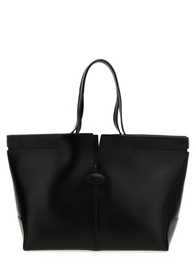 Tod's Structured Leather Shopper Tote Bag In Black