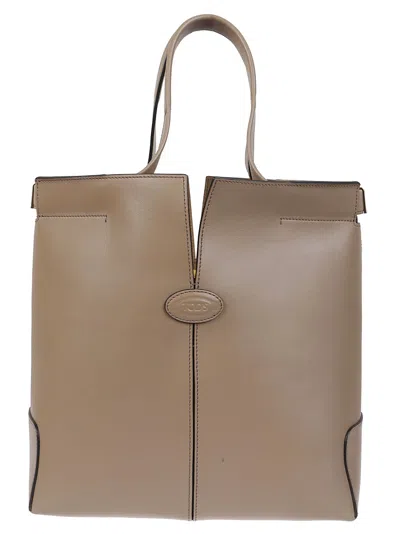 Tod's Structured Leather Tote With Split Design In Brown