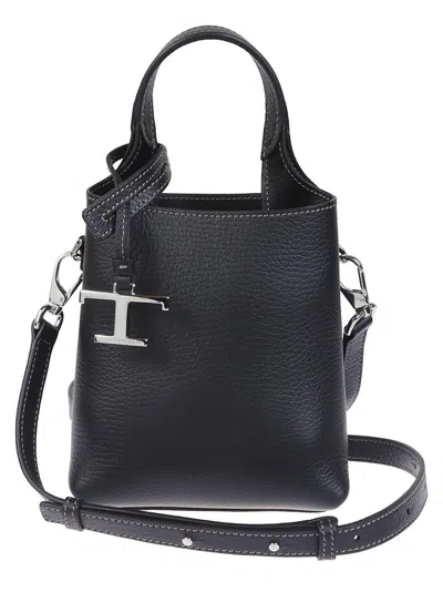 Tod's Structured Pebbled Leather Shoulder Bag With Dual Handles In Black