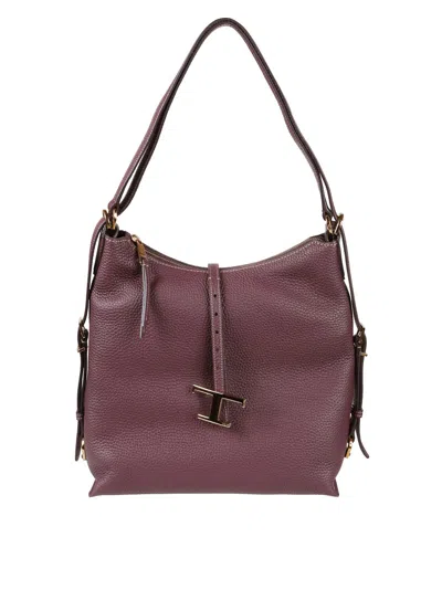 Tod's Structured Shoulder Bag With Textured Exterior And Gold Accents In Burgundy