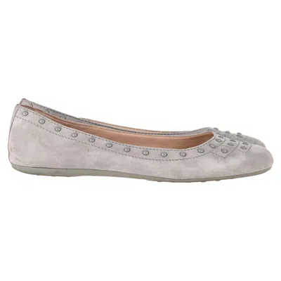 Tod's Studded Ballet Flats In Grey Suede In Gray