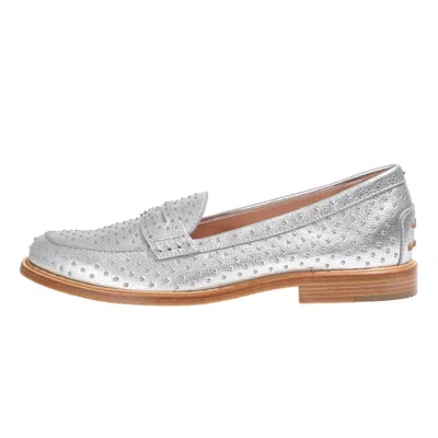 Tod's Stud-embellished Loafers In Silver