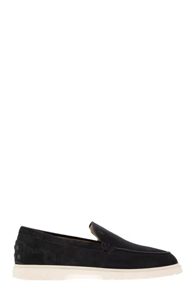 Tod's Suede Almond Toe Loafers In Black