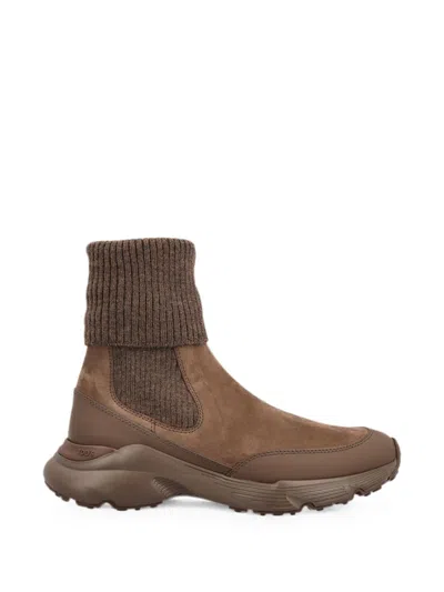 Tod's Suede And Knit Chelsea Boot In Brown