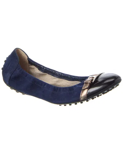 Tod's Suede & Leather Ballerina Flat In Blue