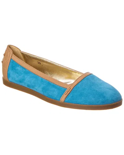 Tod's Suede & Leather Flat In Blue