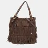 TOD'S TOD'S SUEDE AND LEATHER G-LINE FRANGE MEDIA TOTE