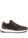 Tod's Suede And Leather Sneakers With Perforated Detailing In Brown