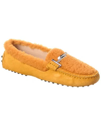 Tod's Suede & Shearling Loafer In Yellow