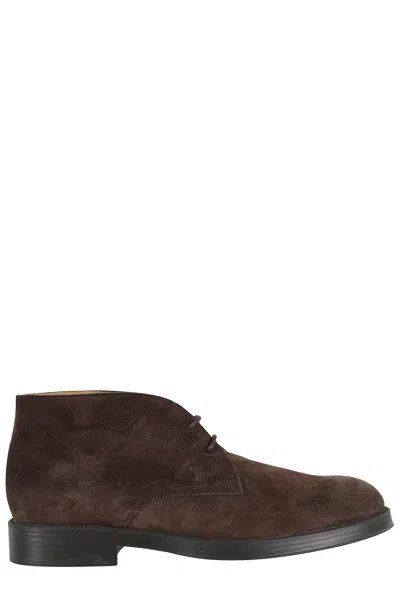 Tod's Suede Ankle Boot With Lace-up Closure And Rubber Sole In Black