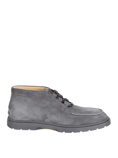 Tod's Suede Ankle Boots With Elastic Drawstring In Gray