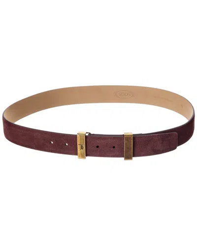 Tod's Suede Belt In Burgundy