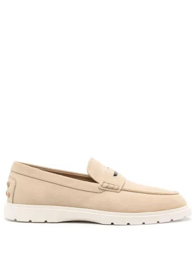 Tod's Suede Calf Leather Loafer In Beige