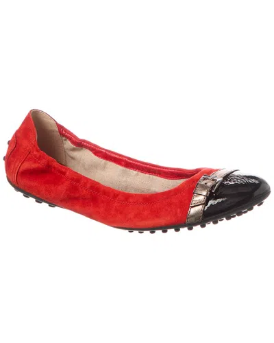 Tod's Suede Flat In Red