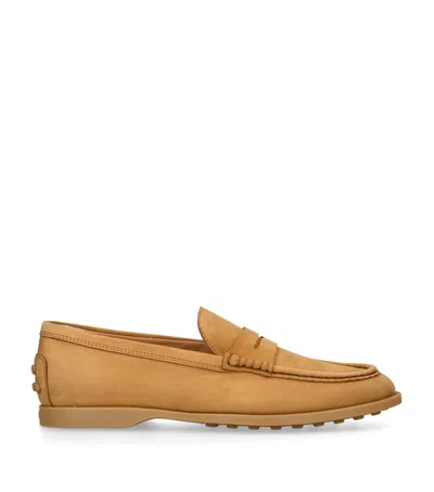Tod's Suede Gomma Leggero Loafers In Beige