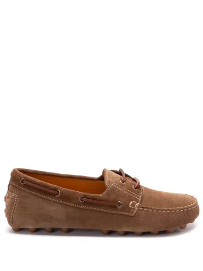 Tod's Suede Gommino Bubble Lace-up Boat Loafers Shoes In Hazelnut