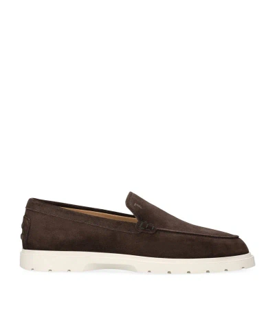 Tod's Suede Ibridro Loafers In Brown