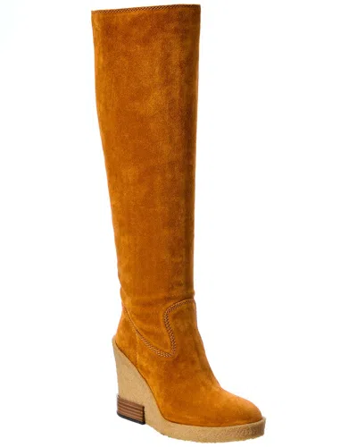 Tod's Tods Suede Knee-high Wedge Boot In Orange