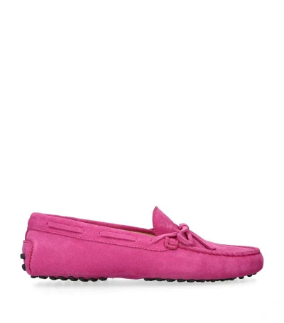 Tod's Kids' Suede Laccetto Nuovo City Gommino Driving Shoes In Pink
