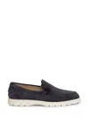 Tod's Blue Suede Moccasin With White Rubber Sole