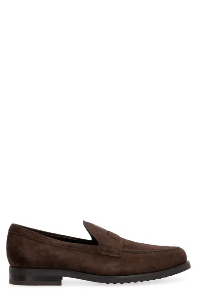 Tod's Suede Leather Loafer In Brown