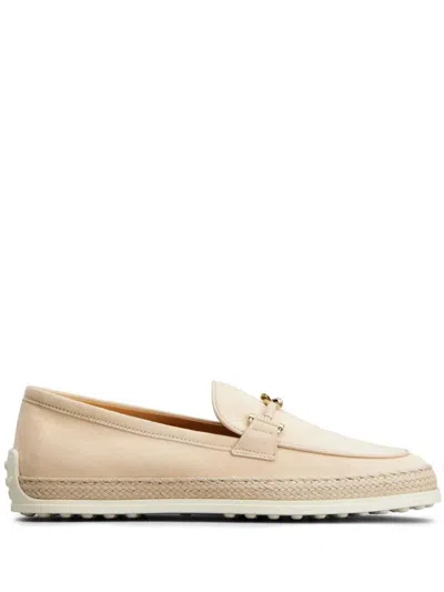 Tod's Suede Slipper Loafers With Double T Ring Accessory Shoes In Beige