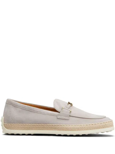 Tod's Suede Leather Loafers In Gray