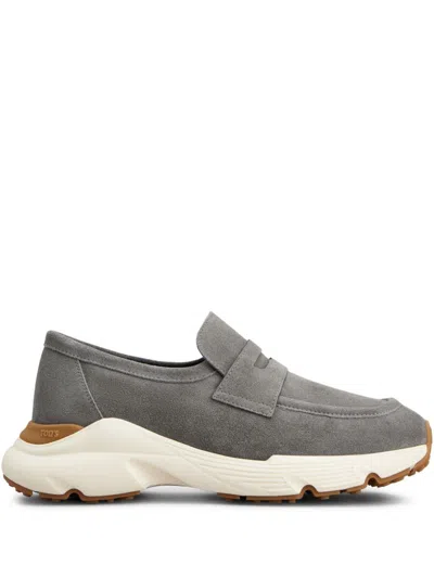 Tod's Suede Leather Loafers In Gray