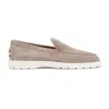Tod's Exposed Stitching Suede Leather Loafers In Beige