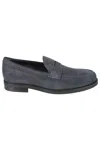 Tod's Suede Leather Loafers With Durable Rubber Sole In Blue