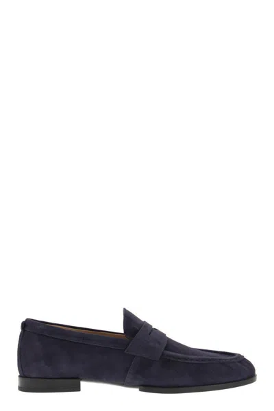 Tod's Suede Leather Moccasin In Blue