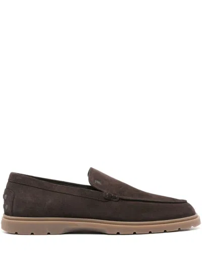 Tod's Suede Leather Slipper Loafers Shoes In Brown