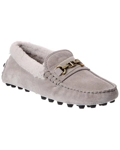 Tod's Suede Loafer In Silver