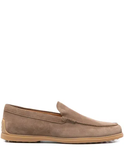 Tod's Suede Loafers With Rubber Sole In Brown