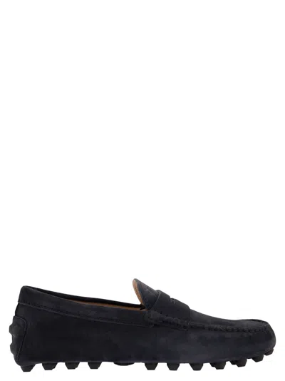 Tod's Suede Leather Gommino Driver Loafers In Blue