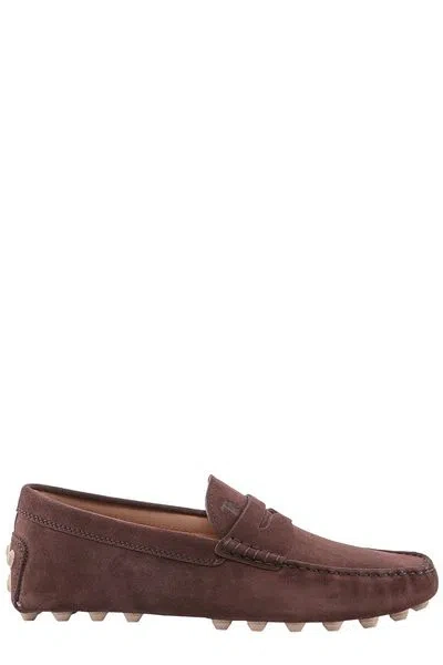 Tod's Loafers Suede Leather Gommino Sole In Brown