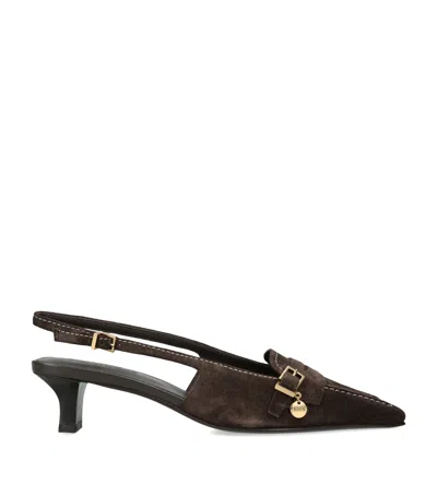Tod's Suede Penny Strap Slingback Pumps 40 In Brown