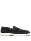 Tod's Blue Suede Moccasin With White Rubber Sole In Blue