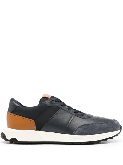 Tod's Suede-trimmed Leather Sneakers In Navy