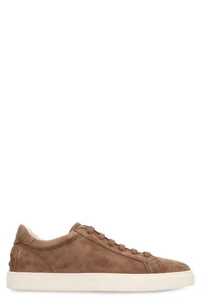 Tod's Allacciata Cassetta Rubber-trimmed Suede Sneakers In Brown