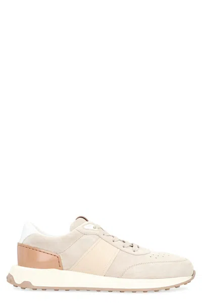 Tod's Suede Sneakers Contrast Heel Panel Rubber Sole In Multi