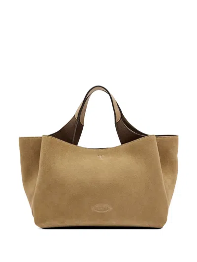 Tod's Suede Tote Bag In Caramel