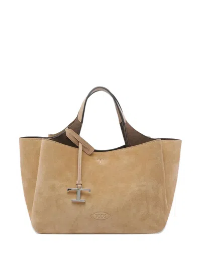 Tod's Suede Tote Bag With Logo Charm
