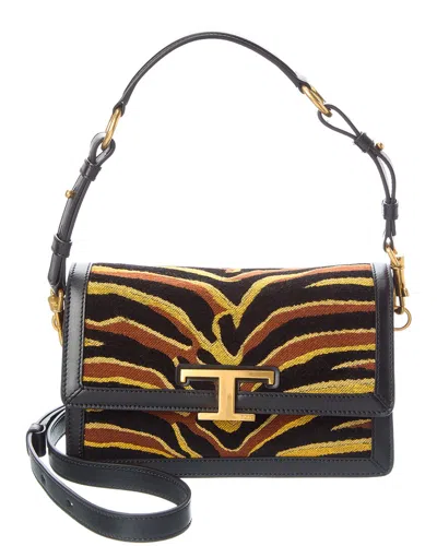 Tod's T Canvas & Timeless Leather Shoulder Bag In Black