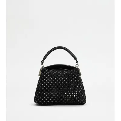 Tod's T Case Tote Messenger Bag In Suede Micro In Black