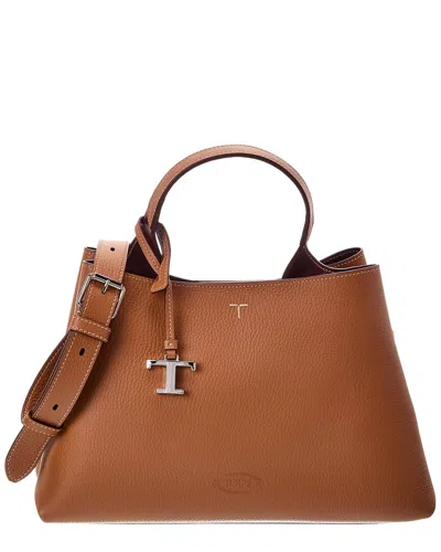 Tod's T Lock Small Leather Tote In Brown